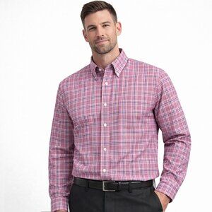 Fairlane Men’s Pink Plaid Regular Fit 24/7 Button-Down Shirt – Size XXXL - NWT